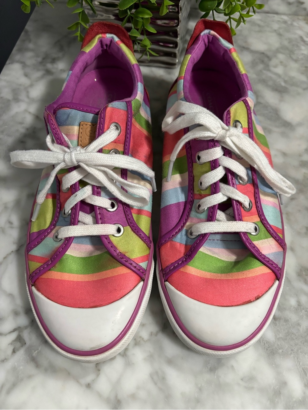 Coach Rainbow Stripe Sneakers - Purple Trim, White Laces